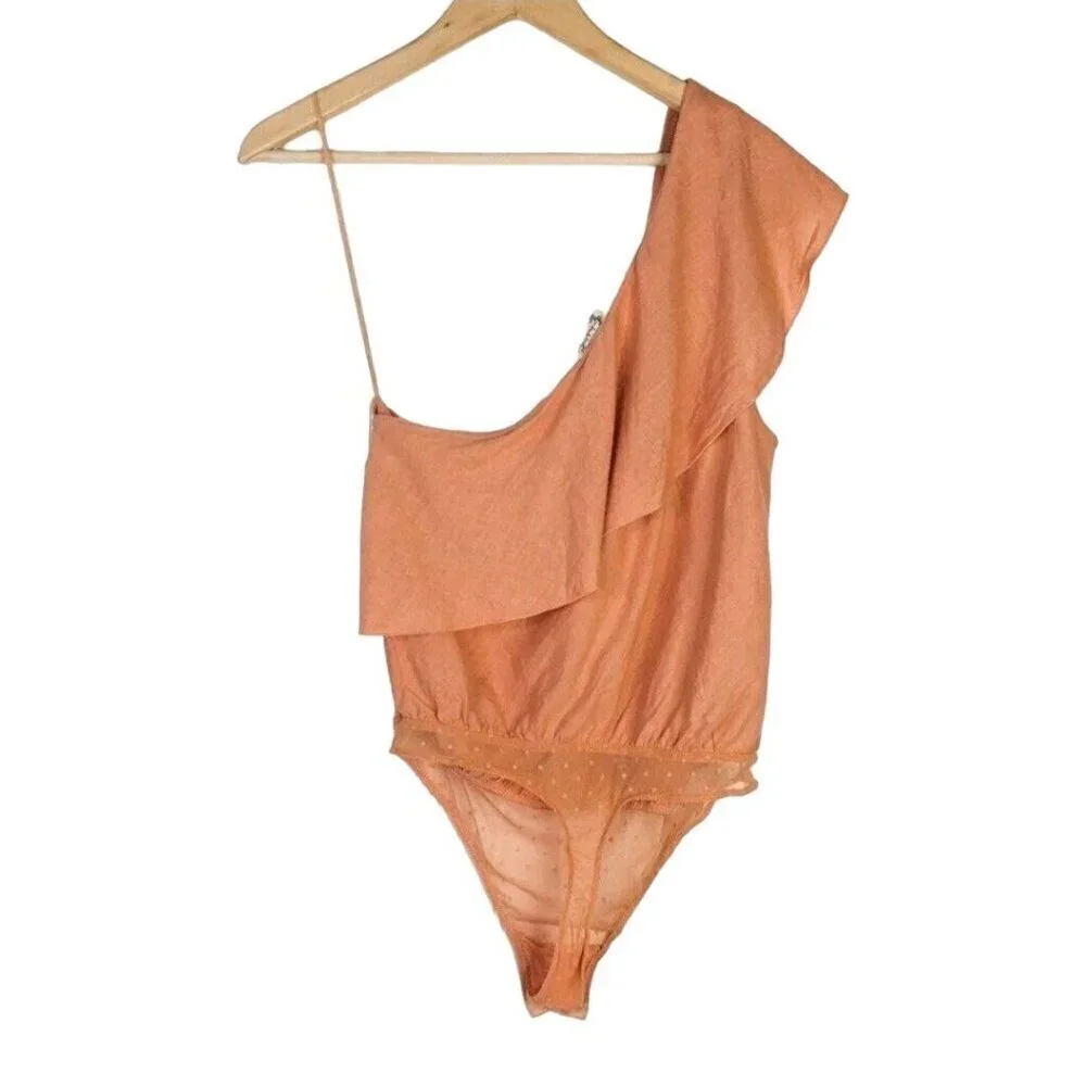Free People Intimately Free NWT Peach Linen One Shoulder Bodysuit Size XS